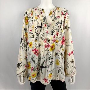 Old Navy Floral Cream Hi-Lo Hem Long Sleeve Top